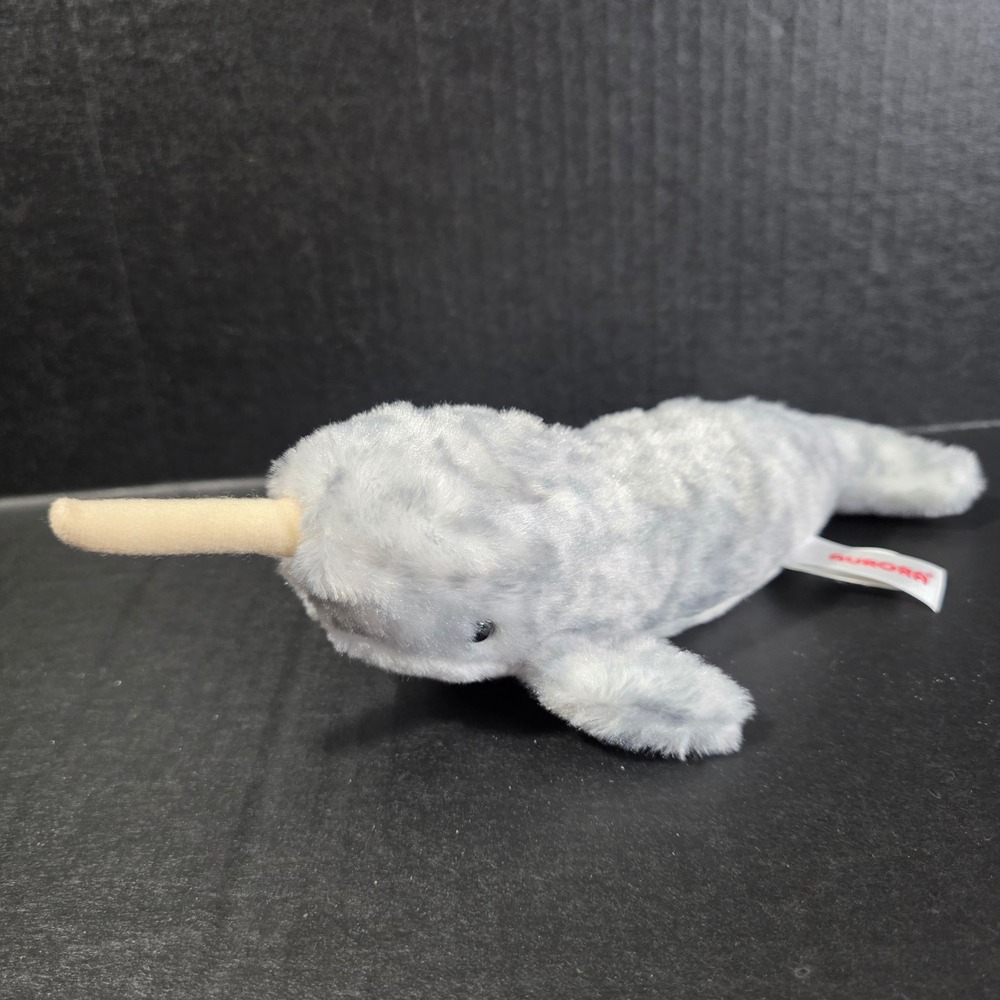 Aurora World Narwhal Plush Stuffed Animal Grey Mottled Whale‎ 10" 2019